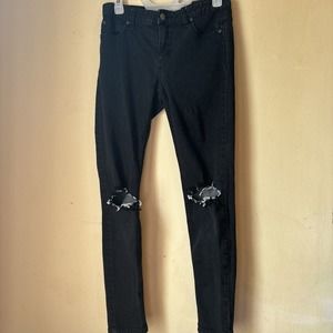 Free People sz 27 Women's Skinny Black Jeans, Ripped Design